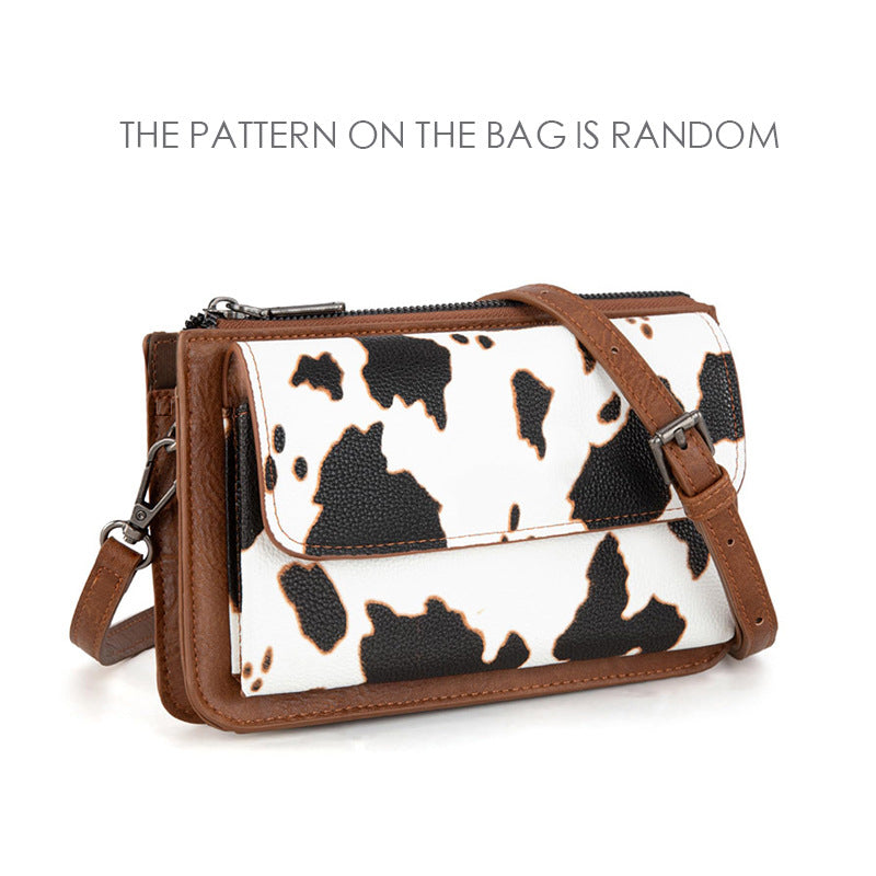 Wholesale Retro solid color cow pattern shoulder bag messenger bag